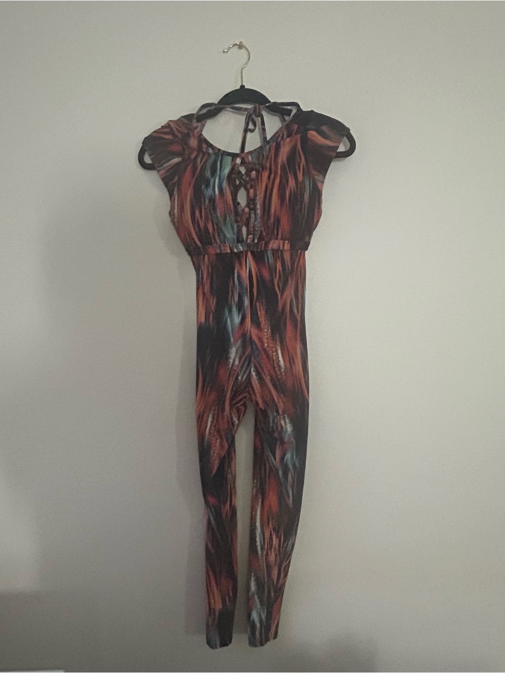Abstract Multi-Color Women's Jumpsuit - Tie-Back Halter